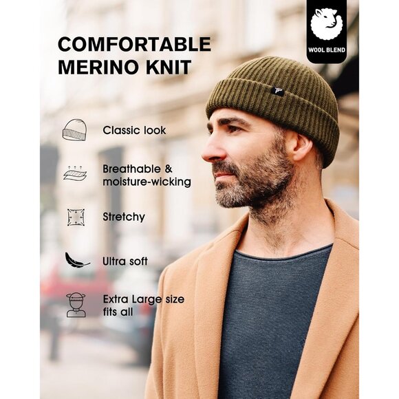 Versatile XL/XXL Merino Wool Fisherman Beanie – Lightweight Comfort for Winter - Picture 4 of 6
